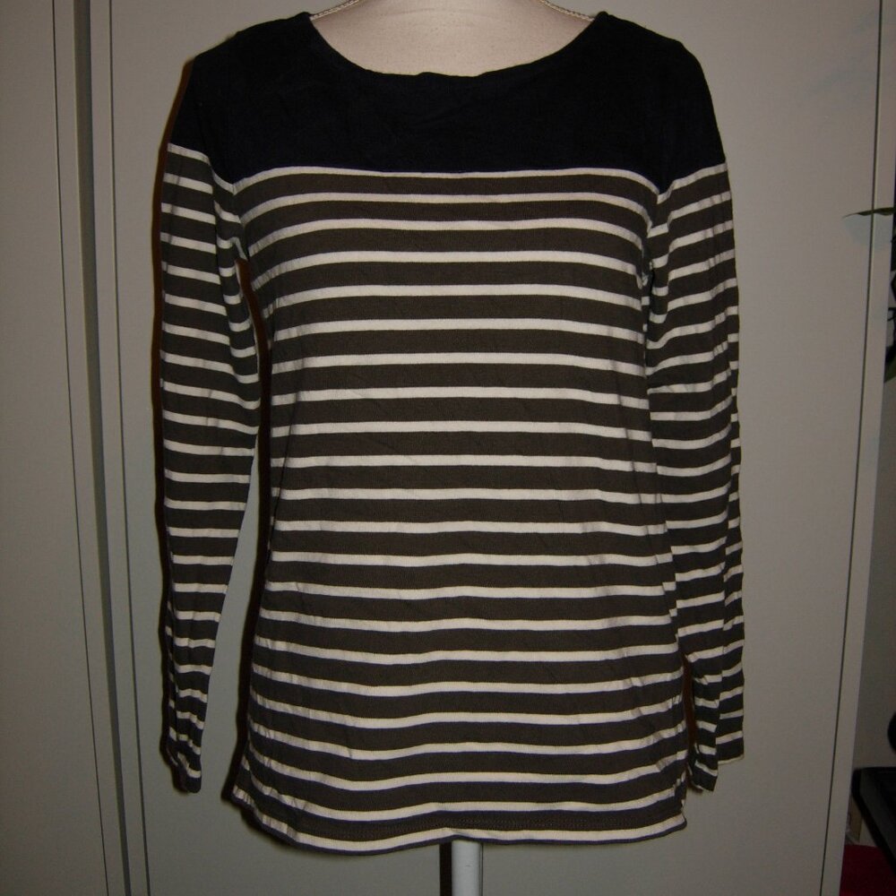 Talbots Navy Gray White Top S